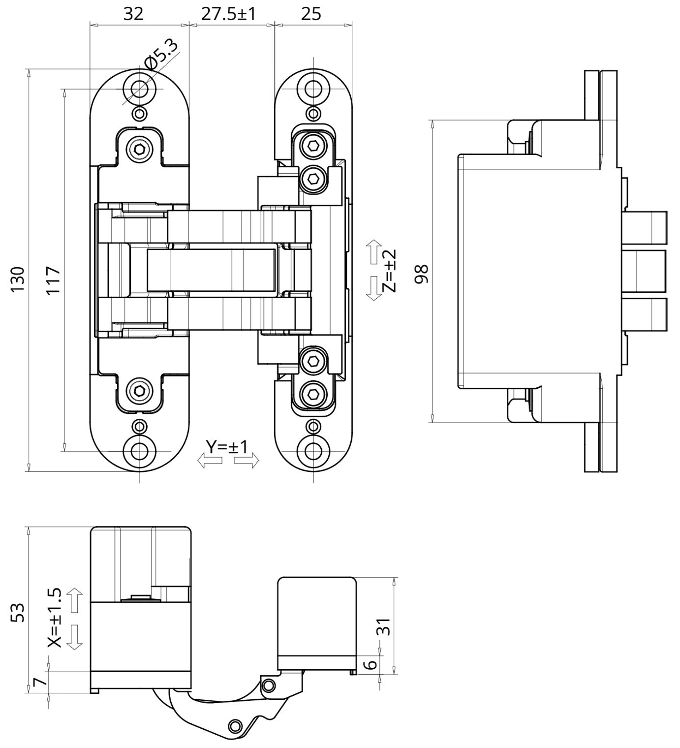 DoorwareCA - Otlav Invisacta - IN570 3D Offset Adjustable Concealed Hinge 60kg (Each)