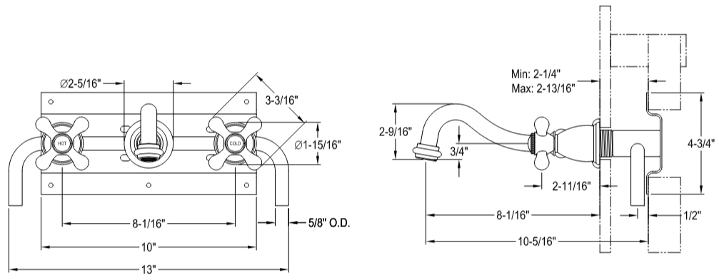 Kingston - Tub Faucets - Restoration KS302AX Two-Handle 3-Hole Wall Mount Roman Tub Faucet