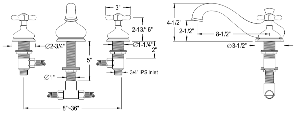 Kingston - Tub Faucets - Essex KS333BEX Two-Handle 3-Hole Deck Mount Roman Tub Faucet