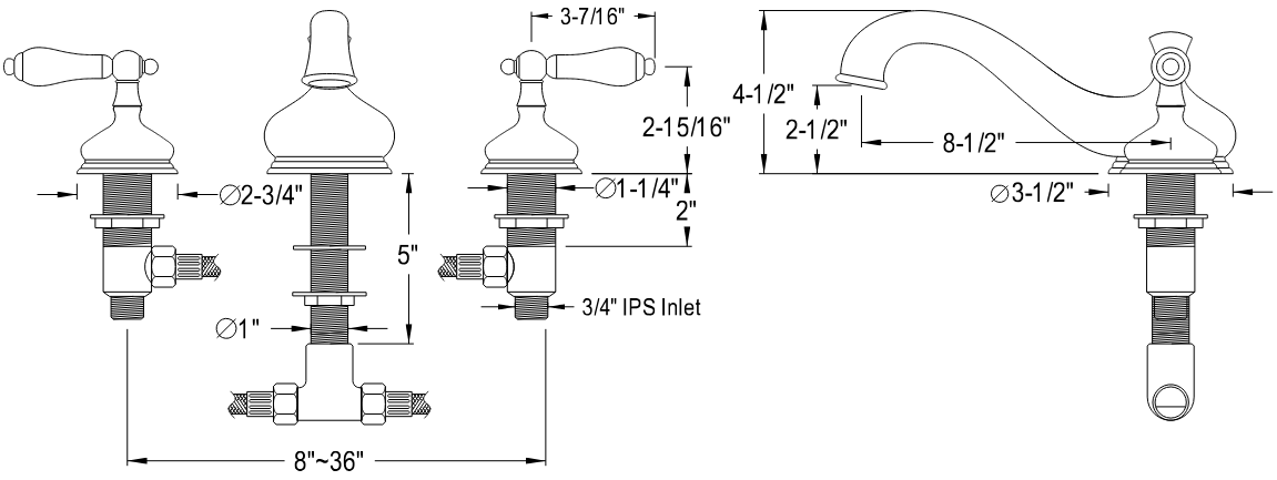 Kingston - Tub Faucets - Duchess KS333PKL Two-Handle 3-Hole Deck Mount Roman Tub Faucet