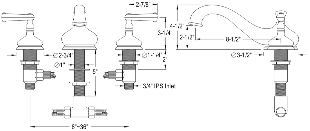 Kingston - Tub Faucets - Royale KS333FL Two-Handle 3-Hole Deck Mount Roman Tub Faucet