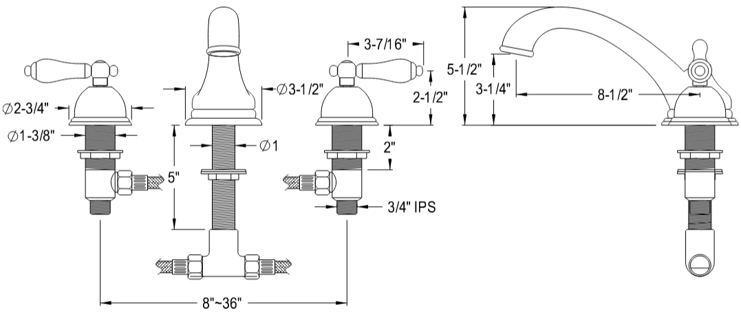Kingston - Tub Faucets - Vintage KS335PL Two-Handle 3-Hole Deck Mount Roman Tub Faucet