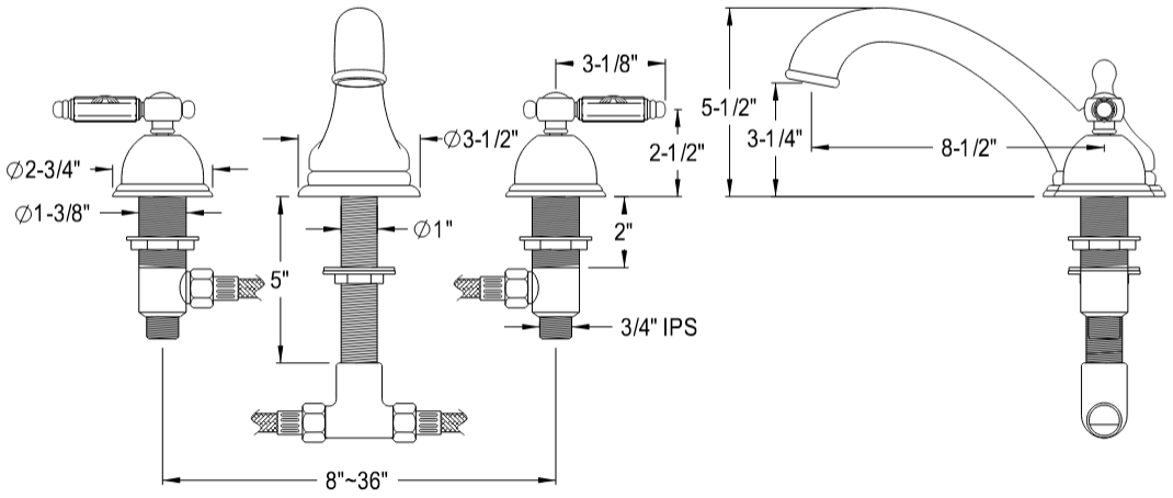 Kingston - Tub Faucets - Georgian KS335GL Two-Handle 3-Hole Deck Mount Roman Tub Faucet