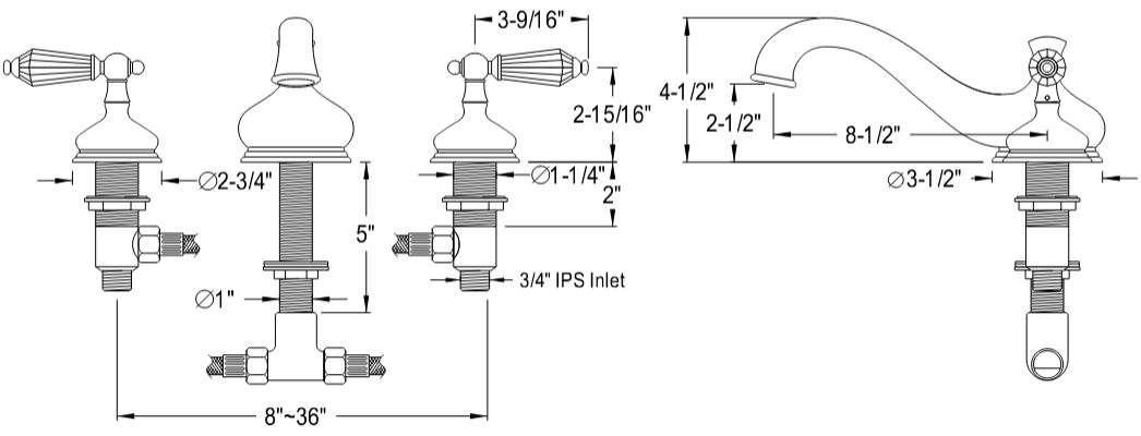 Kingston - Tub Faucets - Wilshire KS333WLL Two-Handle 3-Hole Deck Mount Roman Tub Faucet