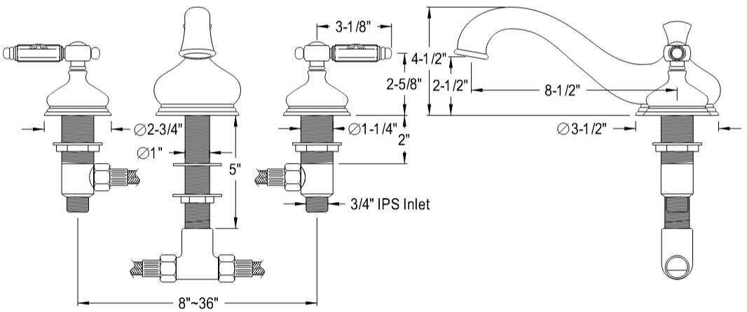 Kingston - Tub Faucets - Georgian KS333GL Two-Handle 3-Hole Deck Mount Roman Tub Faucet