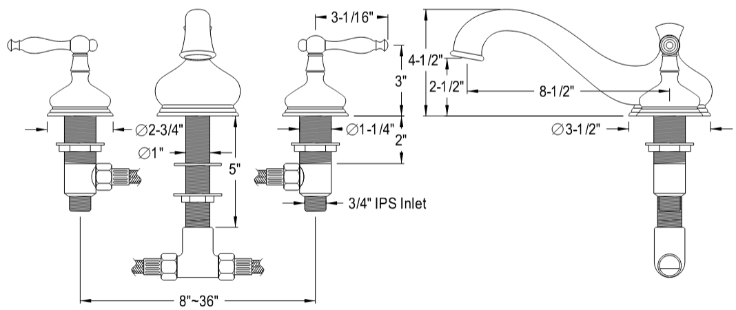 Kingston - Tub Faucets - Heritage KS333NL Two-Handle 3-Hole Deck Mount Roman Tub Faucet