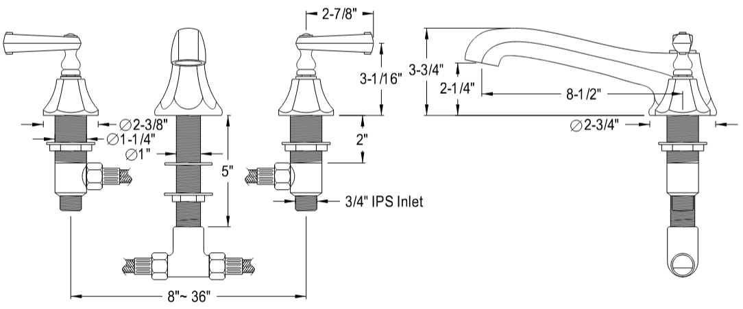 Kingston - Tub Faucets - KS430FL Two-Handle 3-Hole Deck Mount Roman Tub Faucet