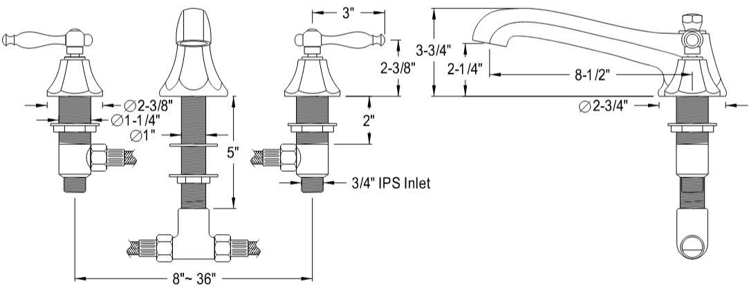 Kingston - Tub Faucets - Metropolitan KS430NL Two-Handle 3-Hole Deck Mount Roman Tub Faucet