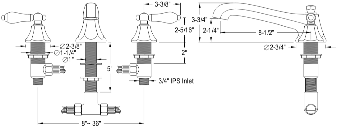 Kingston - Tub Faucets - Duchess KS430PKL Two-Handle 3-Hole Deck Mount Roman Tub Faucet