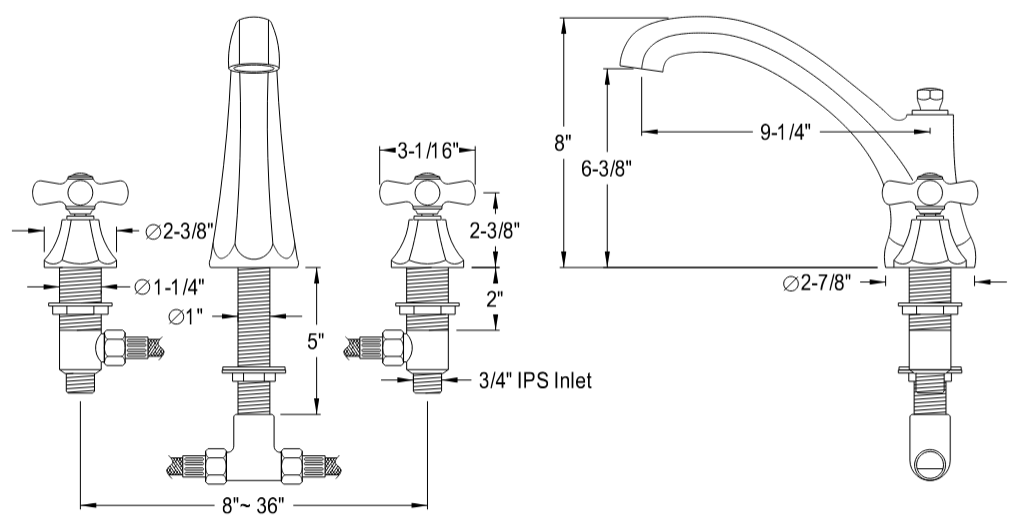 Kingston - Tub Faucets - Metropolitan KS432PX Two-Handle 3-Hole Deck Mount Roman Tub Faucet