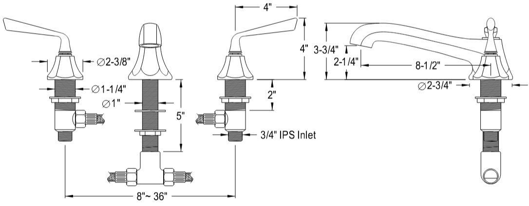 Kingston - Tub Faucets - Silver Sage KS430ZL Two-Handle 3-Hole Deck Mount Roman Tub Faucet