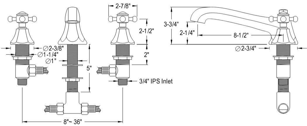 Kingston - Tub Faucets - Metropolitan KS430BX Two-Handle 3-Hole Deck Mount Roman Tub Faucet
