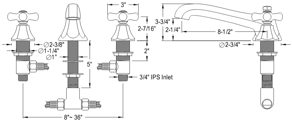 Kingston - Tub Faucets - Metropolitan KS430PX Two-Handle 3-Hole Deck Mount Roman Tub Faucet