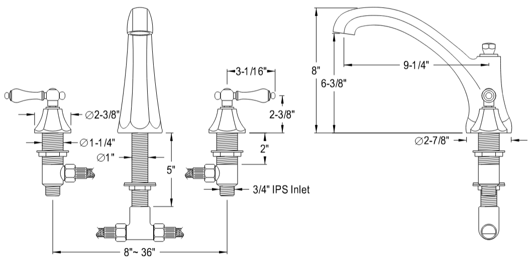 Kingston - Tub Faucets - Metropolitan KS432AL Two-Handle 3-Hole Deck Mount Roman Tub Faucet