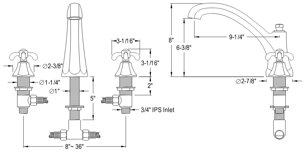 Kingston - Tub Faucets - Vintage KS432TX Two-Handle 3-Hole Deck Mount Roman Tub Faucet