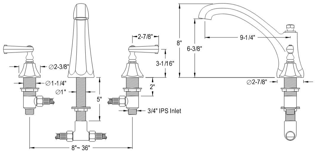 Kingston - Tub Faucets - KS432FL Two-Handle 3-Hole Deck Mount Roman Tub Faucet