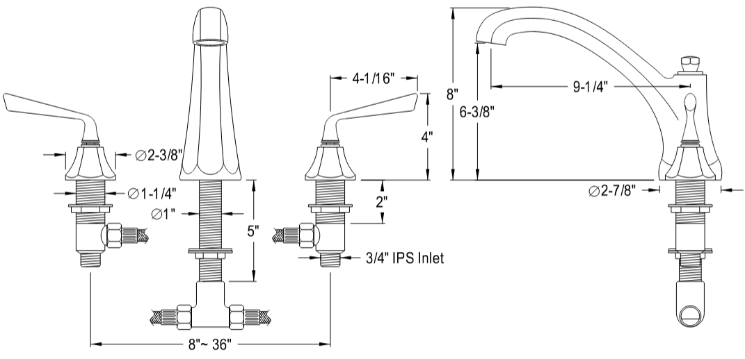 Kingston - Tub Faucets - Silver Sage KS432ZL Two-Handle 3-Hole Deck Mount Roman Tub Faucet