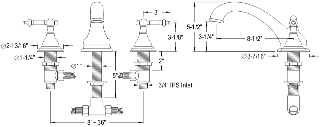 Kingston - Tub Faucets - Vintage KS553TL Two-Handle 3-Hole Deck Mount Roman Tub Faucet