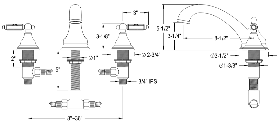 Kingston - Tub Faucets - Georgian KS553GL Two-Handle 3-Hole Deck Mount Roman Tub Faucet
