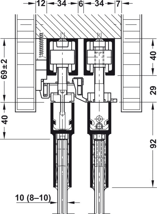 Hafele HAWA Junior 80/G (Telescopic) Sliding Door Hardware Set (Track NOT Included)