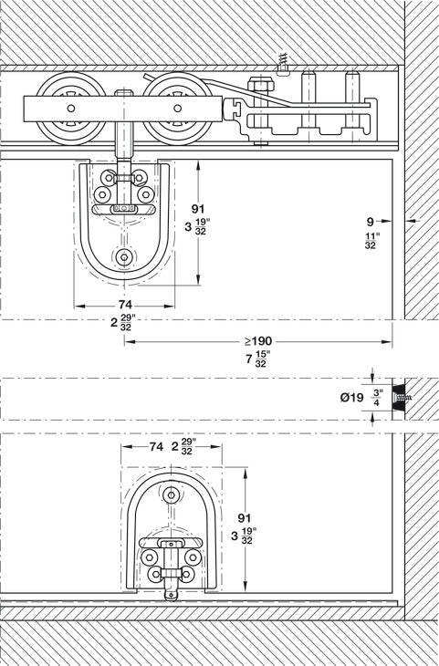 Hafele HAWA Junior 160/GP Sliding Door Hardware Set (Track NOT Included)