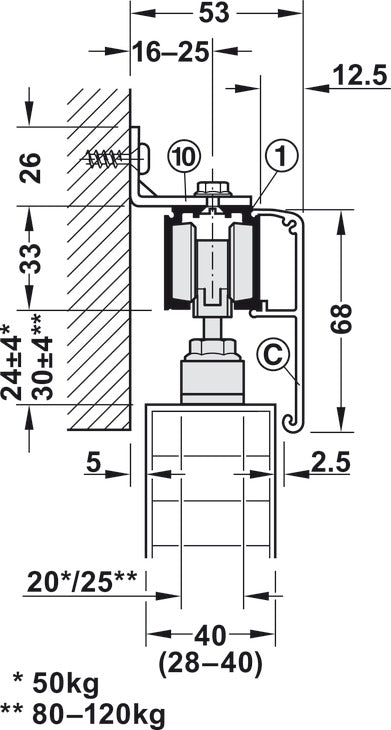 Hafele Slido D-Line11 (50P/80P/120P) Sliding Door Hardware Set (Track NOT Included)