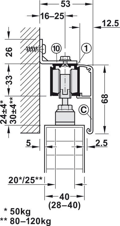 Hafele Slido D-Line11 (50P/80P/120P) Sliding Door Hardware Set (Track NOT Included)