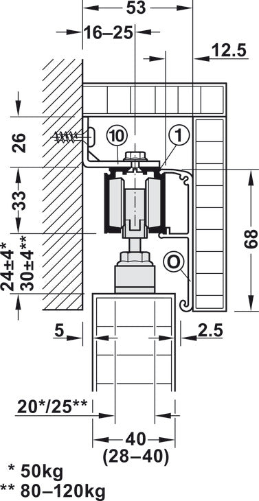 Hafele Slido D-Line11 (50P/80P/120P) Sliding Door Hardware Set (Track NOT Included)