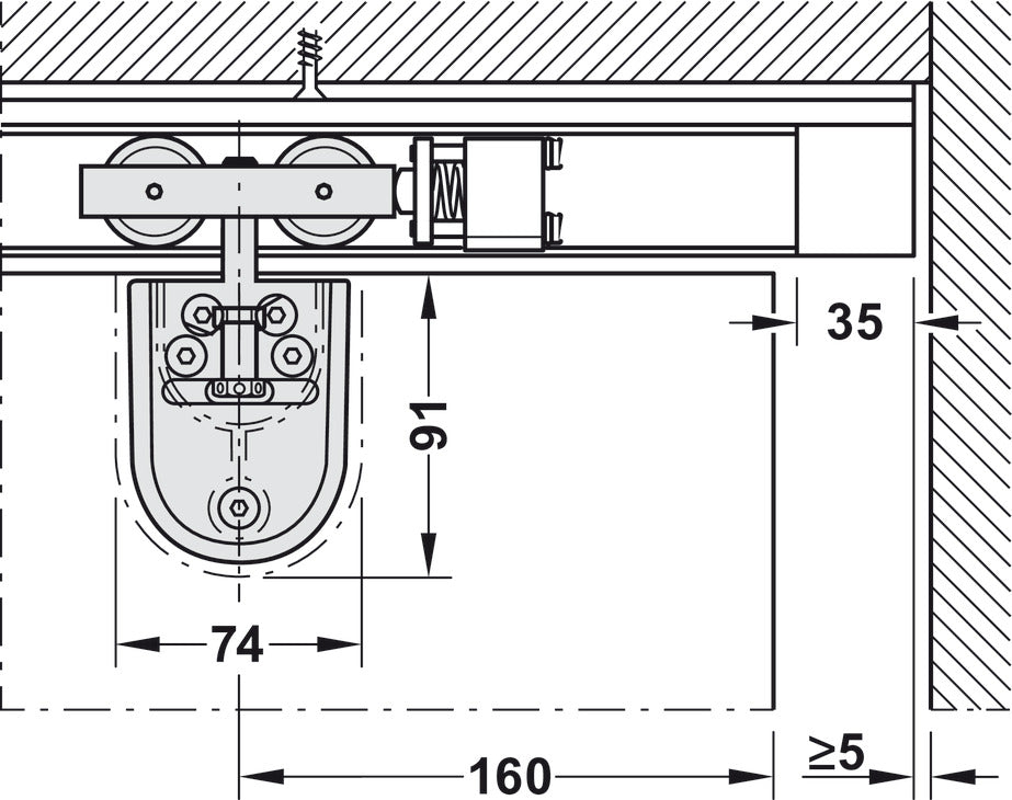 Hafele HAWA Junior 80/GP Sliding Door Hardware Set (Track NOT Included)