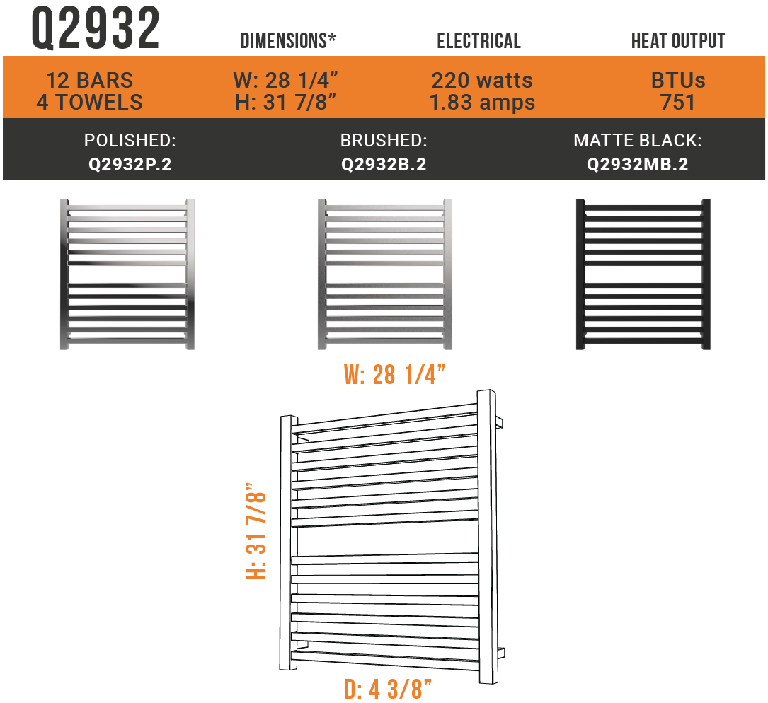 Amba - Quadro Collection - Model Q2932.2 Towel Warmer