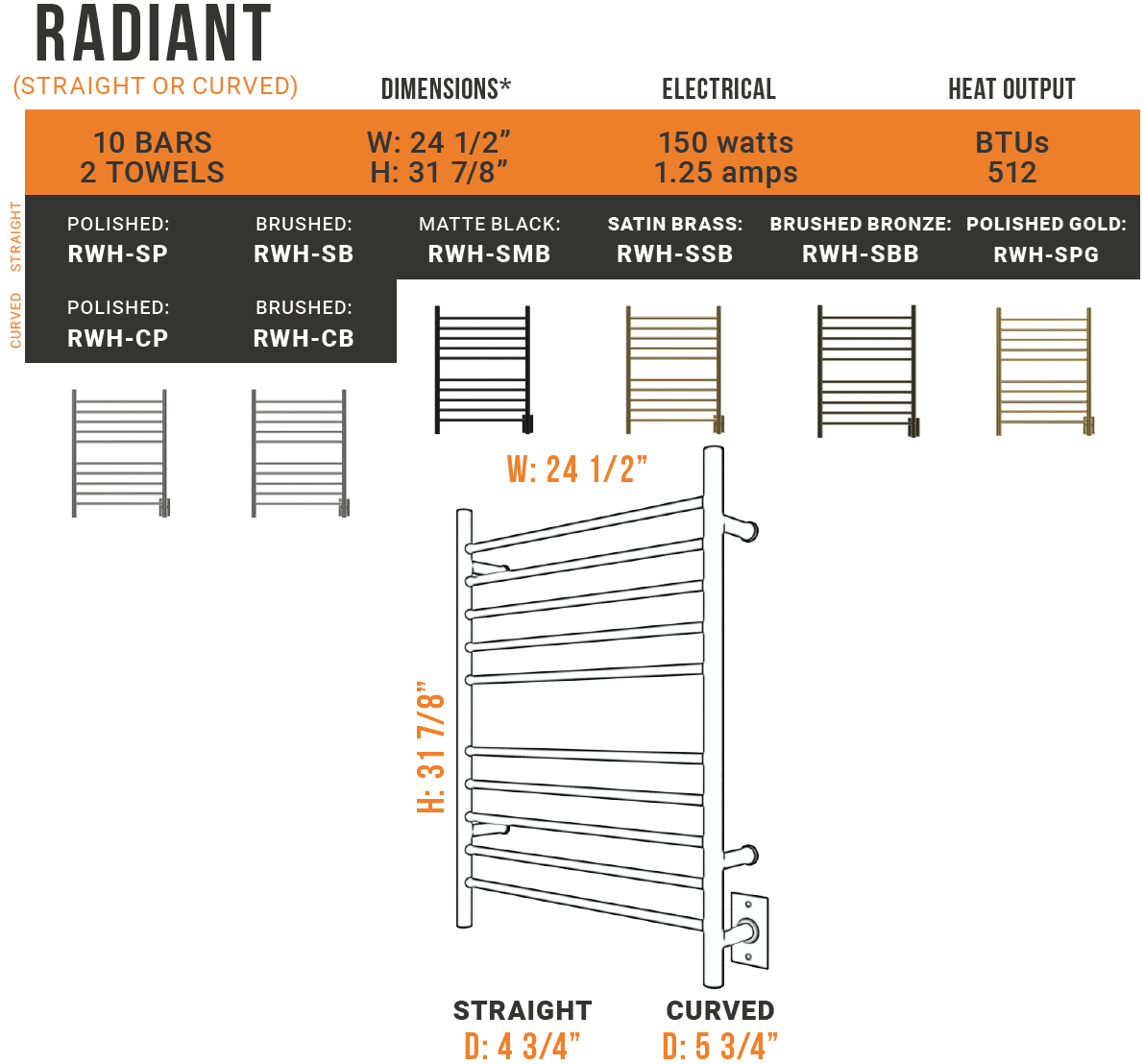 Amba - Radiant Collection - Model Radiant Curved Towel Warmer