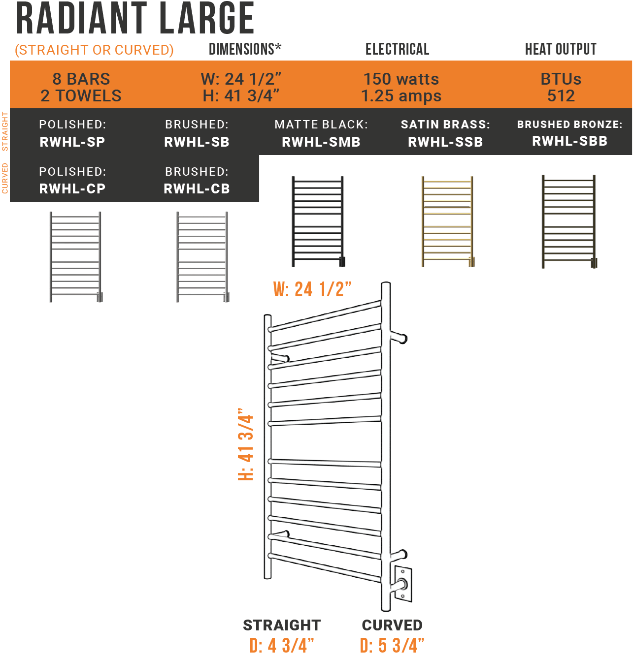 Amba - Radiant Collection - Model Radiant Large Curved Towel Warmer