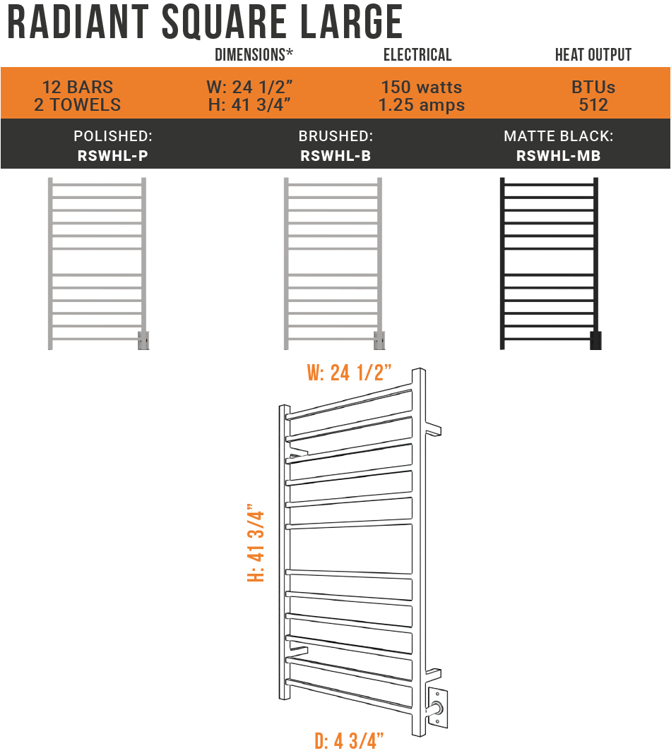 Amba - Radiant Collection - Model Radiant Square Large Towel Warmer