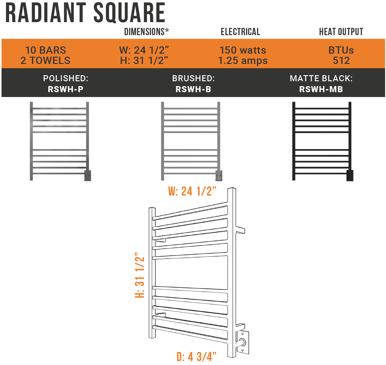 Amba - Radiant Collection - Model Radiant Square Towel Warmer