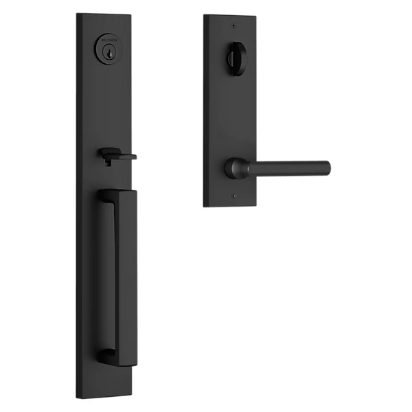 Baldwin - Reserve Collection - Tubular Entry Handlesets - Santa Cruz Full Escutcheon Emergency Egress Handleset w/ Tube Lever & Contemporary Square Rose