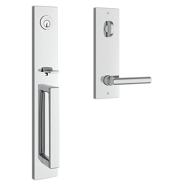 Baldwin - Reserve Collection - Tubular Entry Handlesets - Santa Cruz Full Escutcheon Emergency Egress Handleset w/ Tube Lever & Contemporary Square Rose