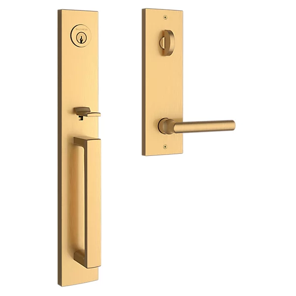 Baldwin - Reserve Collection - Tubular Entry Handlesets - Santa Cruz Full Escutcheon Emergency Egress Handleset w/ Tube Lever & Contemporary Square Rose