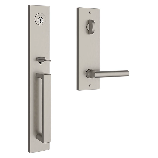 Baldwin - Reserve Collection - Tubular Entry Handlesets - Santa Cruz Full Escutcheon Emergency Egress Handleset w/ Tube Lever & Contemporary Square Rose