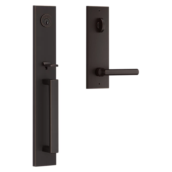 Baldwin - Reserve Collection - Tubular Entry Handlesets - Santa Cruz Full Escutcheon Emergency Egress Handleset w/ Tube Lever & Contemporary Square Rose