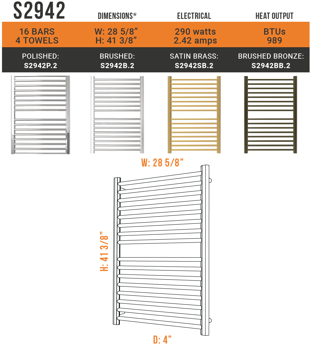 Amba - Sirio Collection - Model S2942.2 Towel Warmer