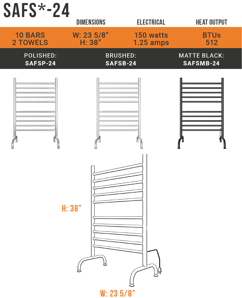 Amba - Solo Collection - Model Solo 24" Freestanding Towel Warmer