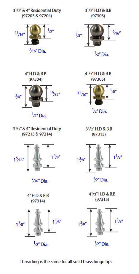 Emtek - Decorative Hinge Tips - Steeple Tip Sets (4x Tips Per Set)