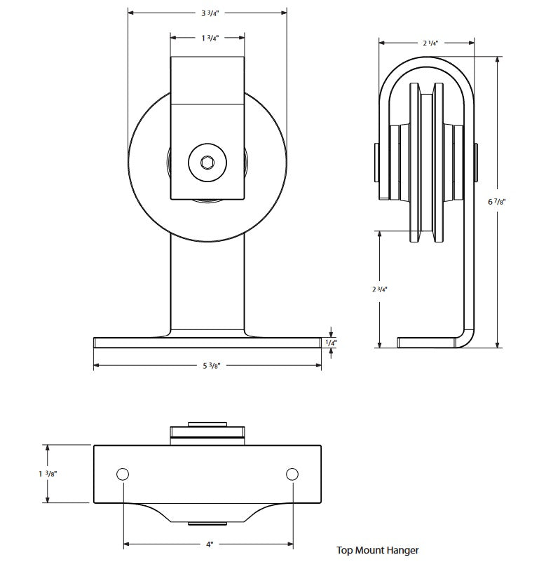 Emtek - Flat Track Sliding Barn Door Hardware - Classic Top Mount Hanger with Solid Wheel (Track Included)