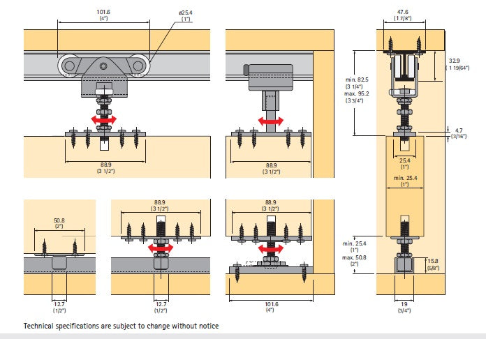 Hettich Grant 1260 BI-Folding Door Hardware Kit 175lbs (Track NOT included)