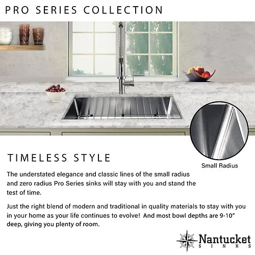 Nantucket Sinks SR3618-16 Pro Series 36" Single Bowl Undermount Stainless Steel Kitchen Sink in 16 Gauge