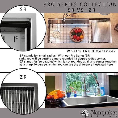 Nantucket Sinks SR3618-16 Pro Series 36" Single Bowl Undermount Stainless Steel Kitchen Sink in 16 Gauge