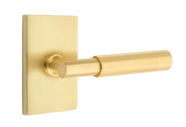 Emtek Faceted Lever w/T-Bar & Rectangular Rose from the SELECT Brass Collection with the CF Mechanism
