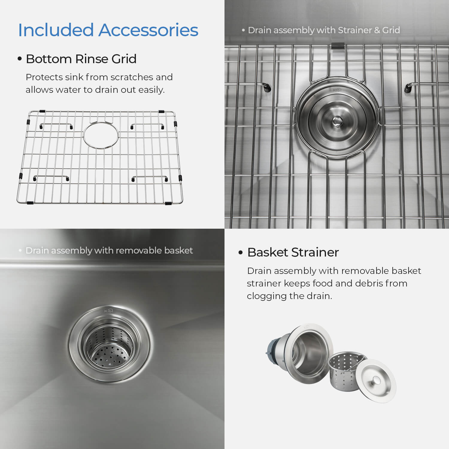 Kibi 23″ Handcrafted Undermount Single Bowl 16 gauge Stainless Steel Kitchen Sink