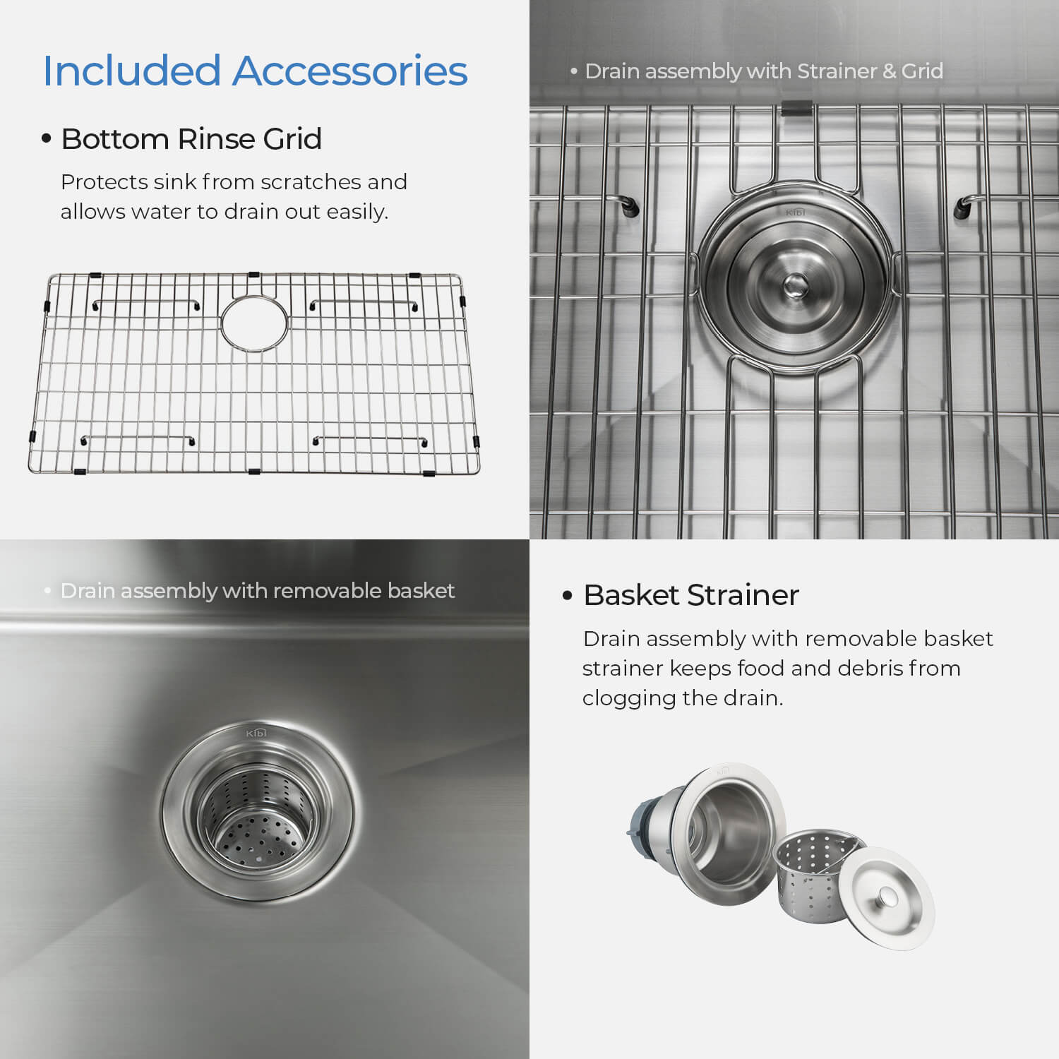 Kibi 30″ Handcrafted Undermount Single Bowl 16 gauge Stainless Steel Kitchen Sink