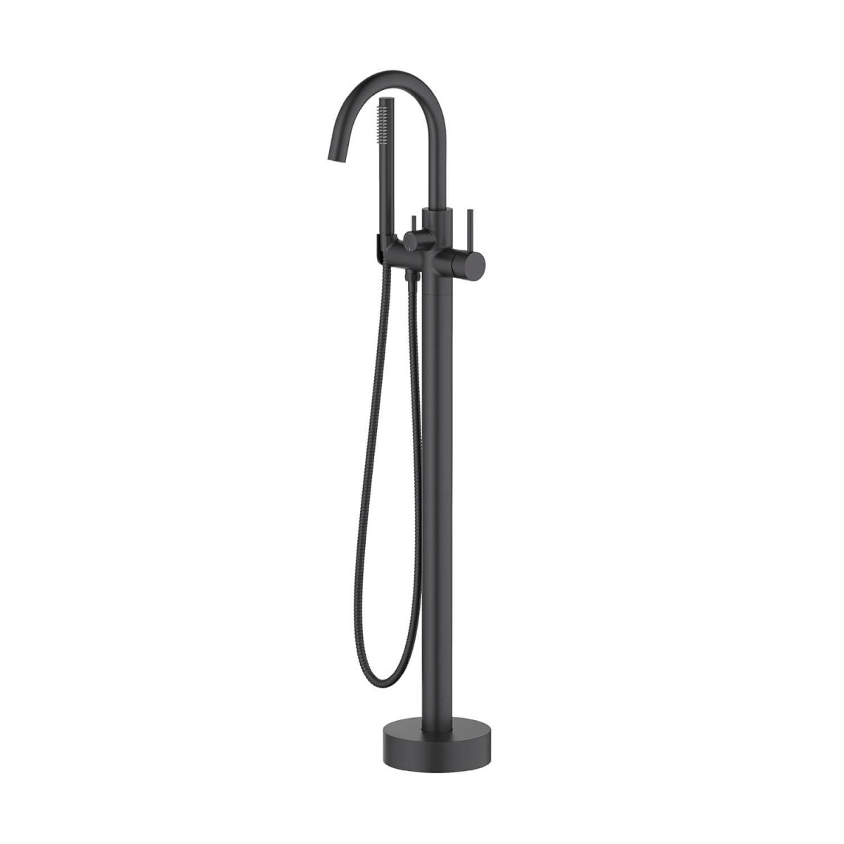 KIBI Circular Single Handle Floor Mounted Freestanding Tub Filler With Hand Shower